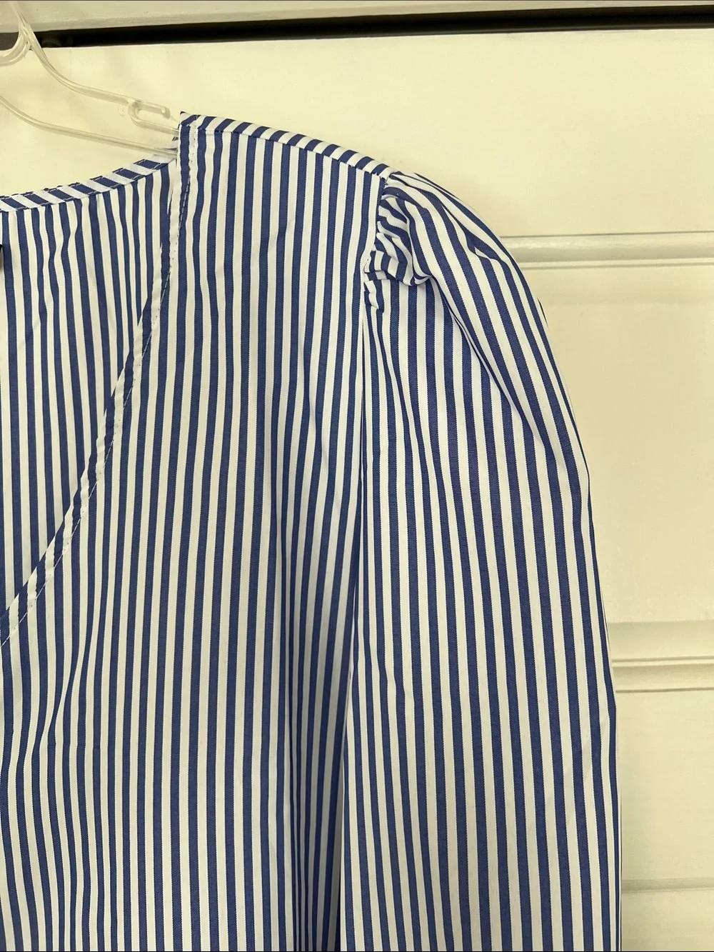 Tuckernuck Blue & White Striped V-Neck Puff Sleeve Blouse